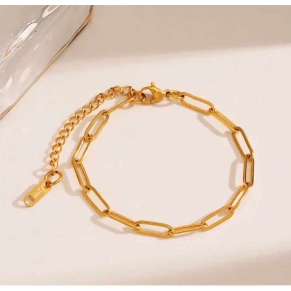 Gold IP Plated Stainless Steel Paperclip Chain Bracelet Adjustable Jewelry NEW‎